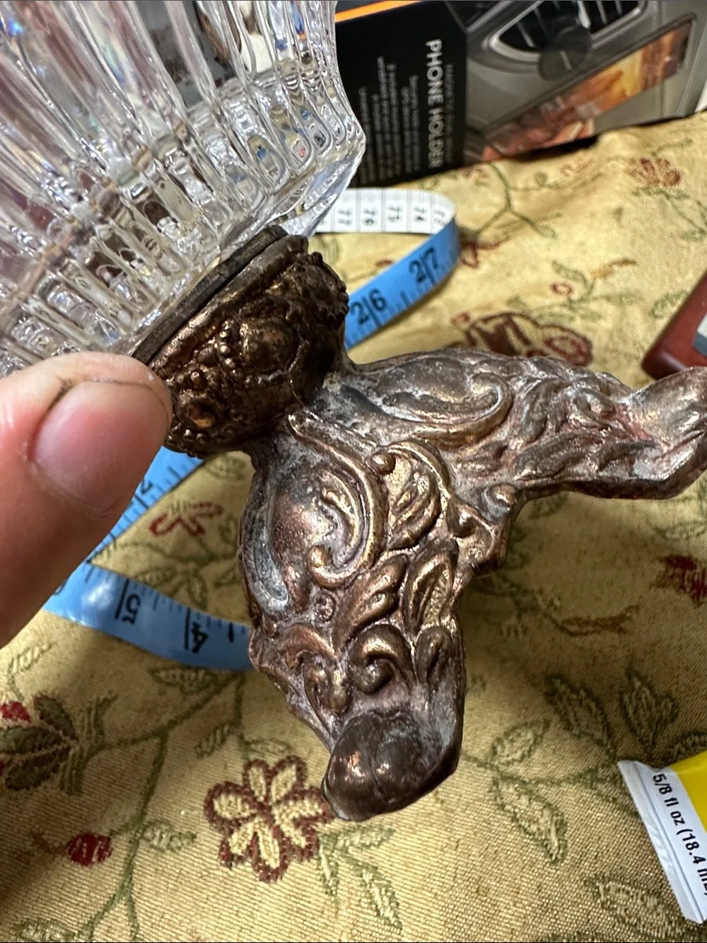 Glass Covered Candy Dish with Ornate Metal Base - Clear